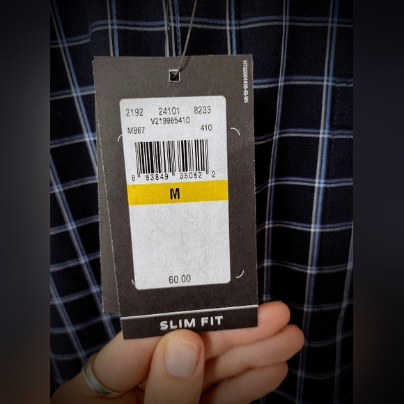 NWT Van Heusen Medium 15-15.5 Slim Fit Blue Checkered Dress Shirt $60 Retail - Picture 8 of 12